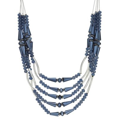 Navy blue beaded multi row necklace